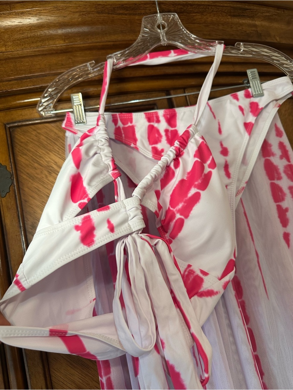 Swim Vcay Pink Tie Dye Bikini Set & Sheer Cover Up Skirt Size M - Picture 9 of 11